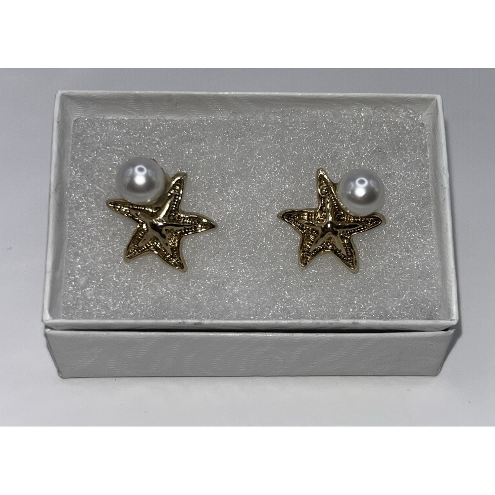 Oscar De La Renta Earrings Pearl Starfish Signed USA  Elegant Classy Old‎ Money